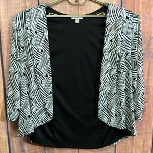 Roz & Ali 3X Open-Front Geometric B/W Jacket